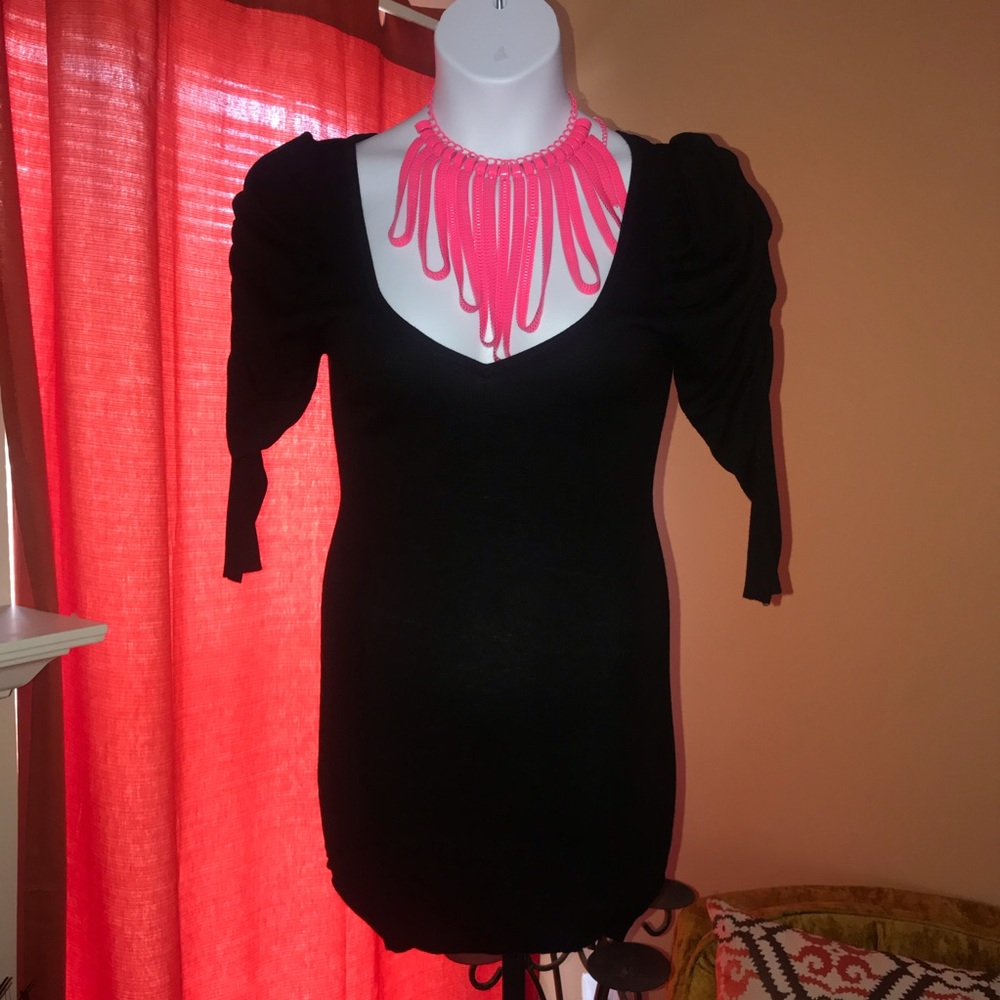 Arden B | Black Bodycon Puffy Sleeves Dress